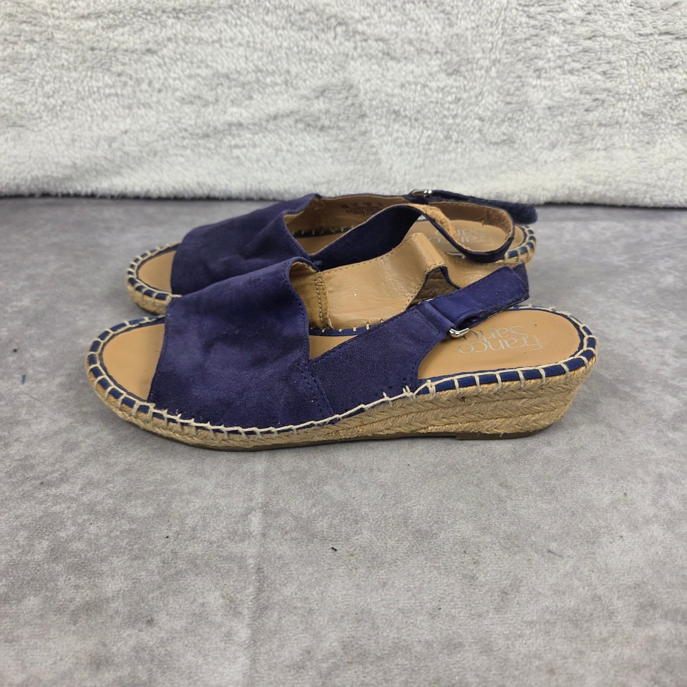 Franco Sarto Leanne Navy Blue Suede Espadrille Wedge Sandals Womens 8M